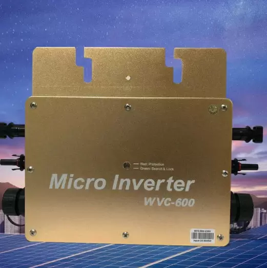 Micro onduleur WVC-600 W MPPT - Onduleur solaire étanche IP65 - Avec connexion réseau PV Inverter numérique - 22-50 VDC (doré)