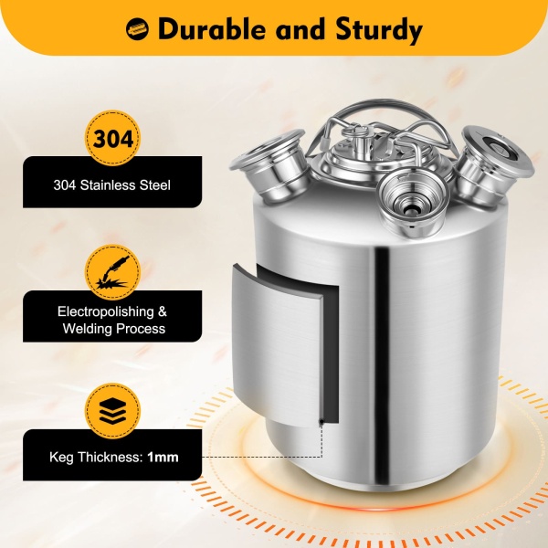 Fût de nettoyage de bière en acier inoxydable 10L récipient de nettoyage réservoir de nettoyage à 3 têtes fût de nettoyage de caisse de bière