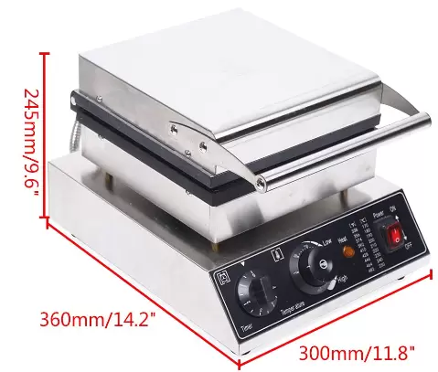 2000 W wafelijzer voor 4 Belgische wafels, antiaanbaklaag, vierkant wafelijzer, met timer en thermostaat