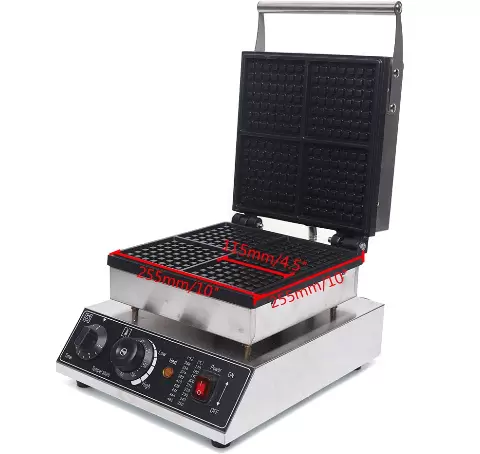 2000 W wafelijzer voor 4 Belgische wafels, antiaanbaklaag, vierkant wafelijzer, met timer en thermostaat