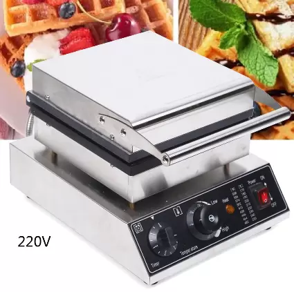 1750 W wafelijzer voor 4 Belgische wafels, antiaanbaklaag, vierkant wafelijzer, met timer en thermostaat