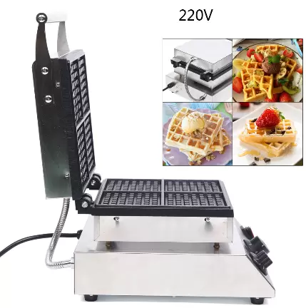 1750 W wafelijzer voor 4 Belgische wafels, antiaanbaklaag, vierkant wafelijzer, met timer en thermostaat