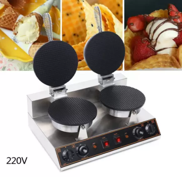 Kegelijzer met 1200 W, wafelijzer, hoorntjesmaker, ijshoorntjesmaker, 180° rotatie, antiaanbaklaag