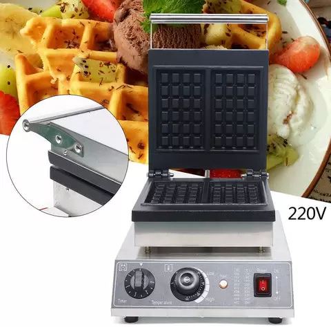Vierkant wafelijzer 1500 W voor 2 Belgische wafels - Antiaanbaklaag - Met timer en thermostaat