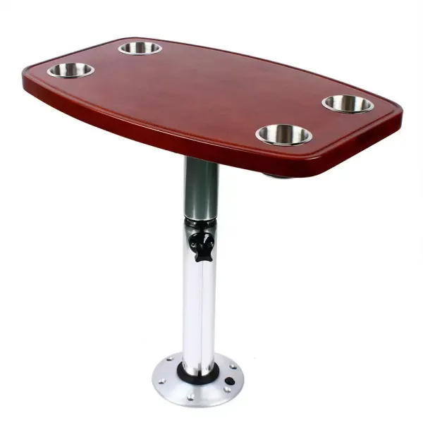 Table de camping / table de voyage 600 x 380 mm avec plateau à roulettes en aluminium + ABS et 4 porte-gobelets