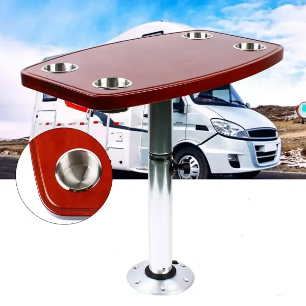 Table de camping / table de voyage 600 x 380 mm avec plateau à roulettes en aluminium + ABS et 4 porte-gobelets
