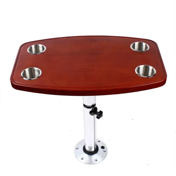 Table de camping / table de voyage 600 x 380 mm avec plateau à roulettes en aluminium + ABS et 4 porte-gobelets