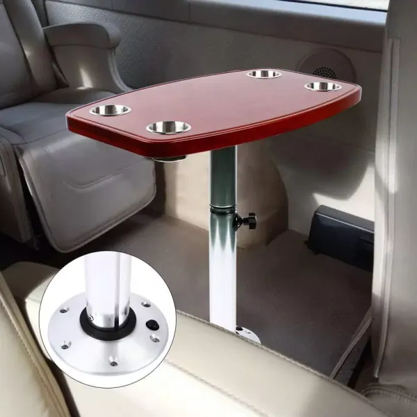 Table de camping / table de voyage 600 x 380 mm avec plateau à roulettes en aluminium + ABS et 4 porte-gobelets