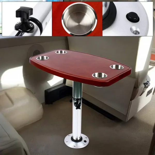 Table de camping / table de voyage 600 x 380 mm avec plateau à roulettes en aluminium + ABS et 4 porte-gobelets