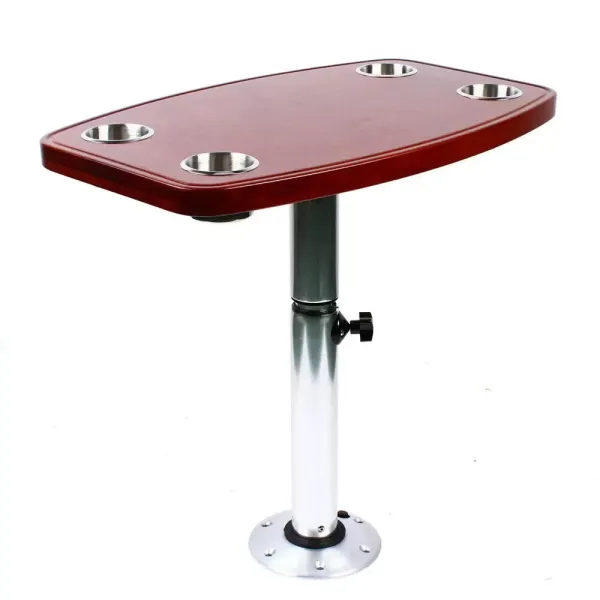 Table de camping / table de voyage 600 x 380 mm avec plateau à roulettes en aluminium + ABS et 4 porte-gobelets