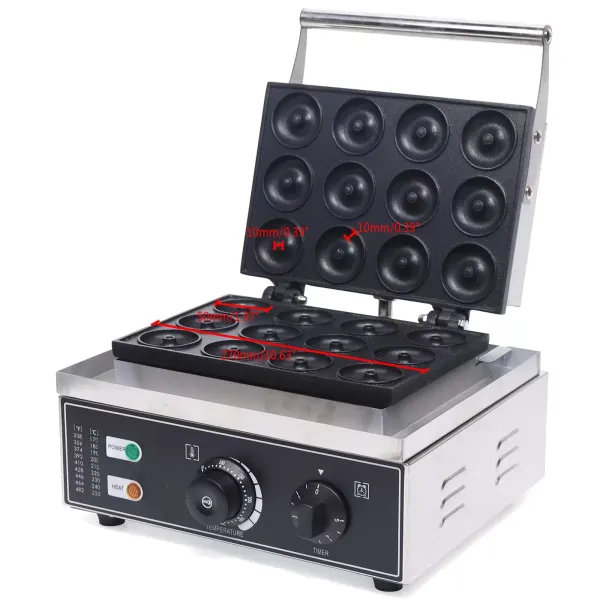 Machine à Donuts électrique Machine à Mini Beignets Gaufrier 12 Grille Waffle Maker Chauffage Double Face 220v 1500W