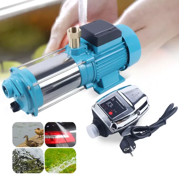 Pompe centrifuge de jardin IP44 1300 W 4000 l/h 2850 tr/min avec régulateur en acier inoxydable et fonte