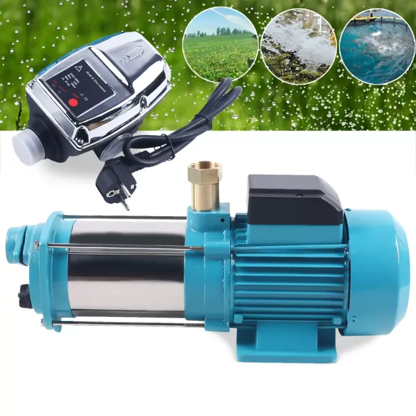 Pompe centrifuge de jardin IP44 1300 W 4000 l/h 2850 tr/min avec régulateur en acier inoxydable et fonte