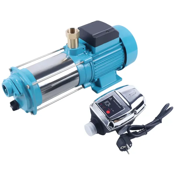 Pompe centrifuge de jardin IP44 1300 W 4000 l/h 2850 tr/min avec régulateur en acier inoxydable et fonte