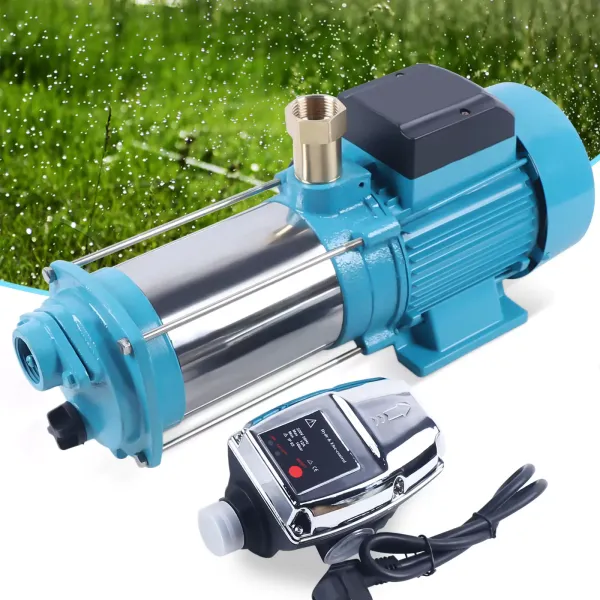 Pompe centrifuge de jardin IP44 1300 W 4000 l/h 2850 tr/min avec régulateur en acier inoxydable et fonte
