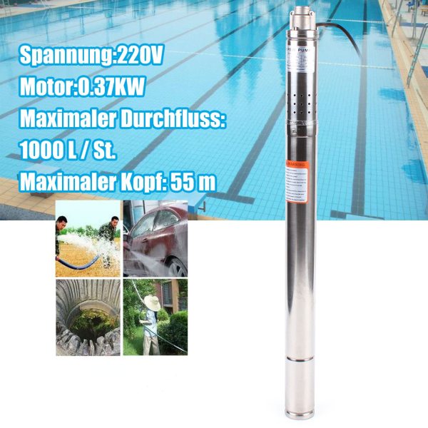 Pompe immergée en acier inoxydable 0,35 kW - Diamètre de la pompe : 5 cm - Câble de raccordement : 15 m