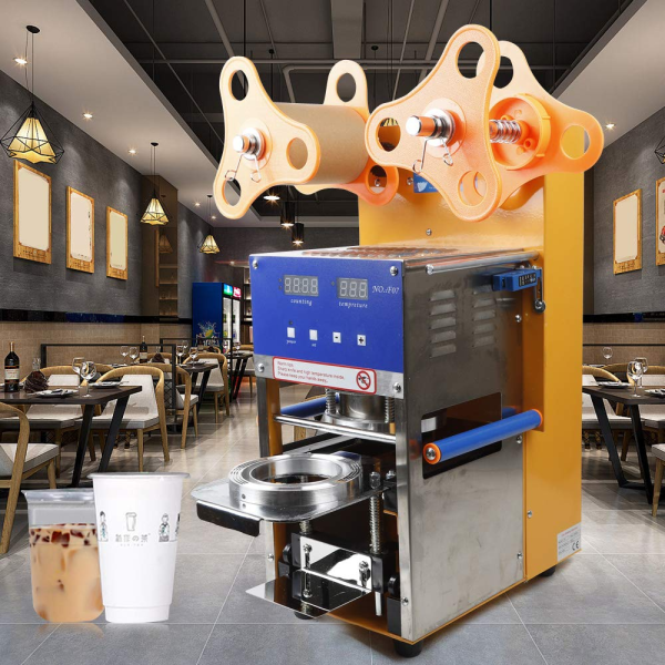 Machine à sceller automatique pour tasse - Machine à sceller - 600 cups/h - Avec counter pour sceller les boissons - thé au lait - glace - café chaud Machine à sceller automatique pour tasse - Machine à sceller - 600 cups/h - Avec counter pour sceller les boissons - thé au lait - glace - café chaud