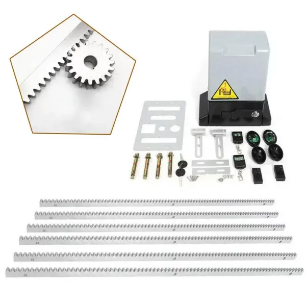 Moteur de portail coulissant - 550 W - Électrique - 1200 kg - Avec 2 télécommandes et 6 crémaillères