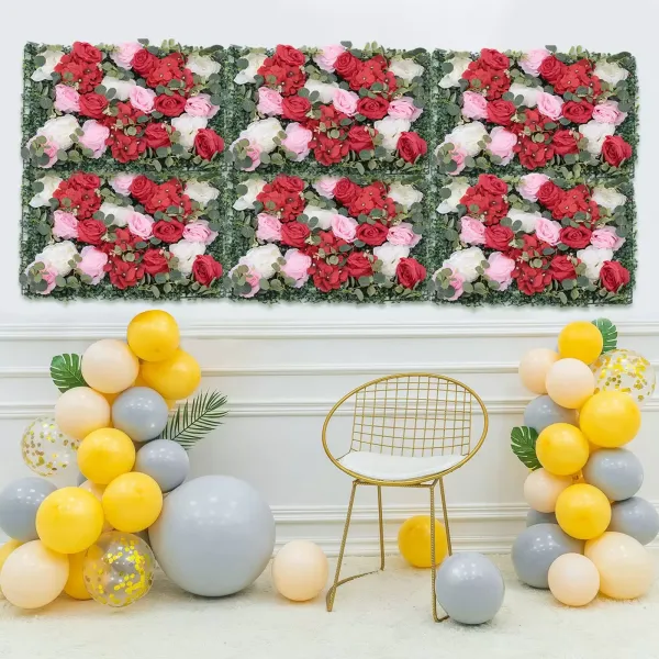 6 Pcs Fleur Mur Panneau Fleur Artificielle Mur Plantes Artificielles DIY Mariage Toile de Fond Décoration Murale pour Jardin Mariage Décor