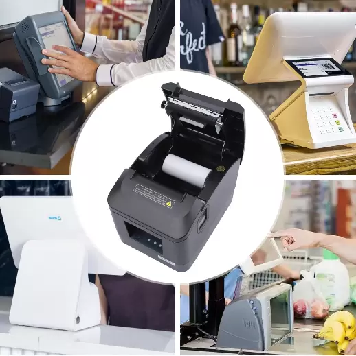 Imprimante thermique USB pour reçus Imprimante thermique 80 mm POS Imprimante de bonbon de caisse Fonction de découpe de papier ESC/POS Commande Bluetooth Imprimante d'étiquettes