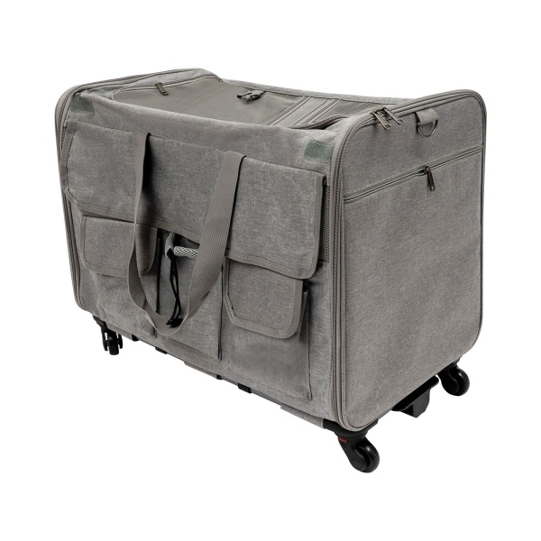 Caisse de transport d'animaux avec roues, bagage pour animaux à roulettes, pour emmener vos chats ou chiens pour les jeux en plein air, le camping, la randonnée, les voyages (gris)