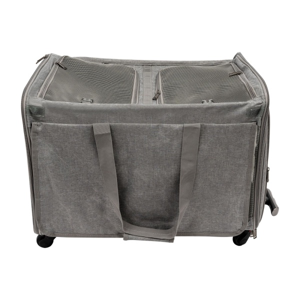 Caisse de transport d'animaux avec roues, bagage pour animaux à roulettes, pour emmener vos chats ou chiens pour les jeux en plein air, le camping, la randonnée, les voyages (gris)