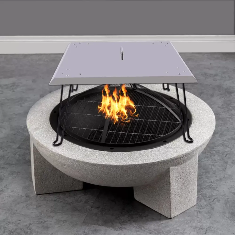 Brasero Couvercle en acier inoxydable pour barbecue, patio, patio, carré, en métal, avec pieds pliables