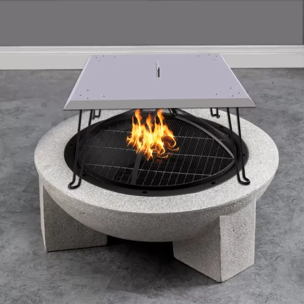 Brasero Couvercle en acier inoxydable pour barbecue, patio, patio, carré, en métal, avec pieds pliables