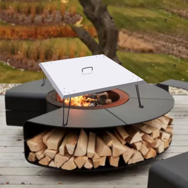 Brasero Couvercle en acier inoxydable pour barbecue, patio, patio, carré, en métal, avec pieds pliables