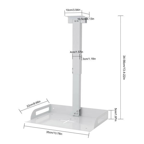 Support de projecteur de plafond, universel, hauteur réglable, 34-56 cm, capacité de charge : 14 kg, blanc