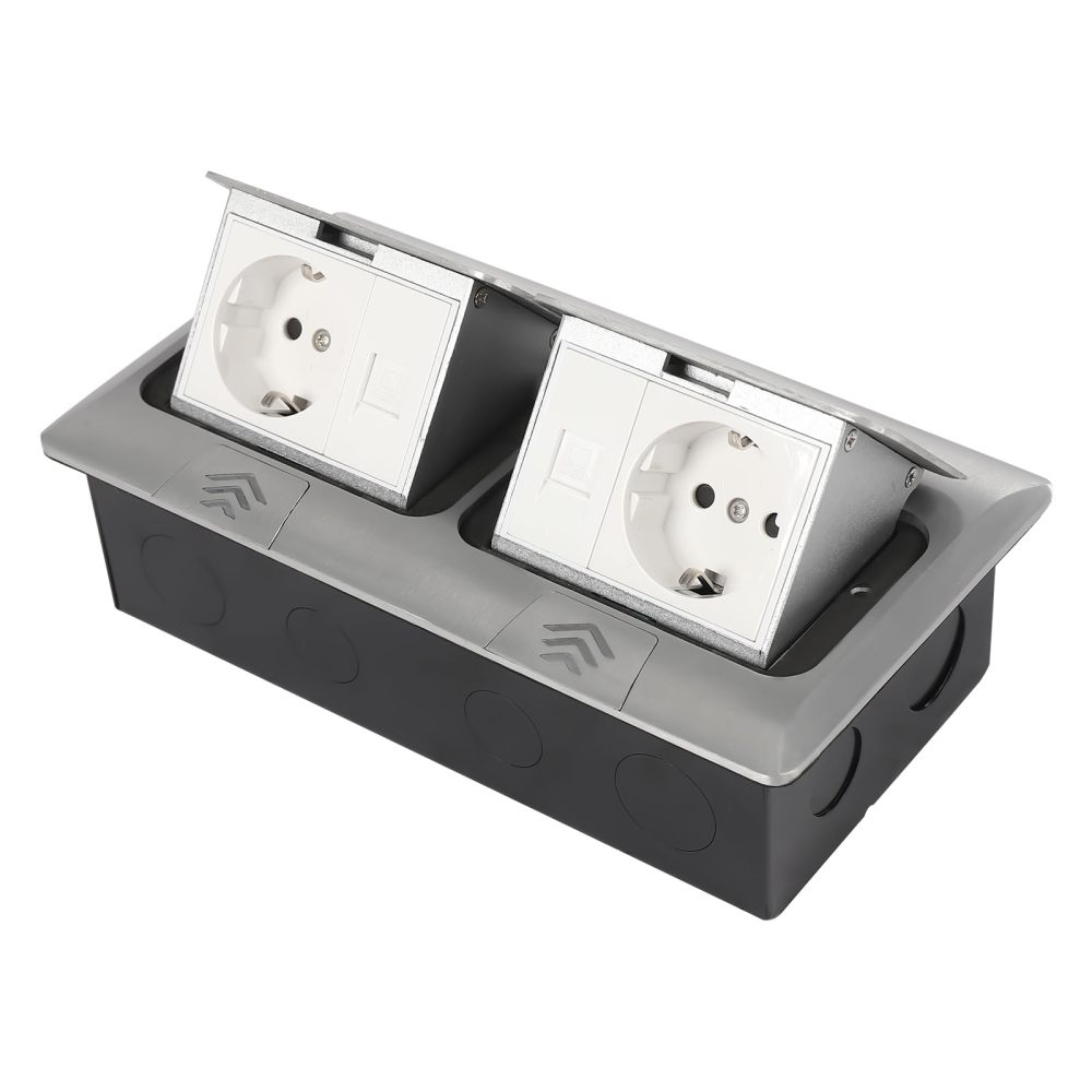 Prise encastrable escamotable Dual Networks&Sockets 250 V 16 A - Étanche et résistante à l'humidité