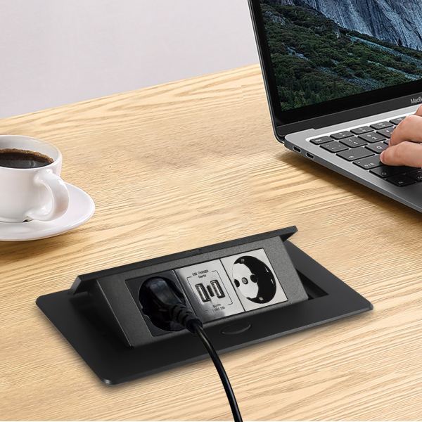 Prise de courant de bureau, USB 3.1 Type C 4000 W, charge rapide, gain de place pour comptoir de bureau, noir