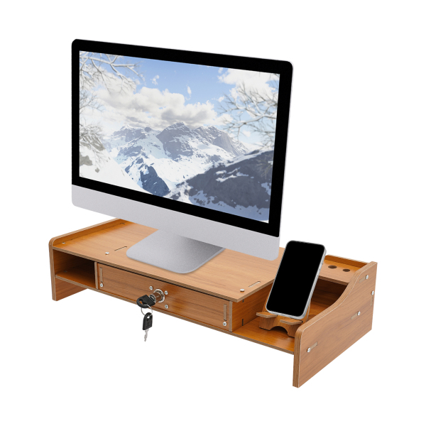 Support pour écran d'ordinateur, étagère pour ordinateur avec tiroir verrouillable, support pour écran - sZ08 Bois de cerisier épaissi