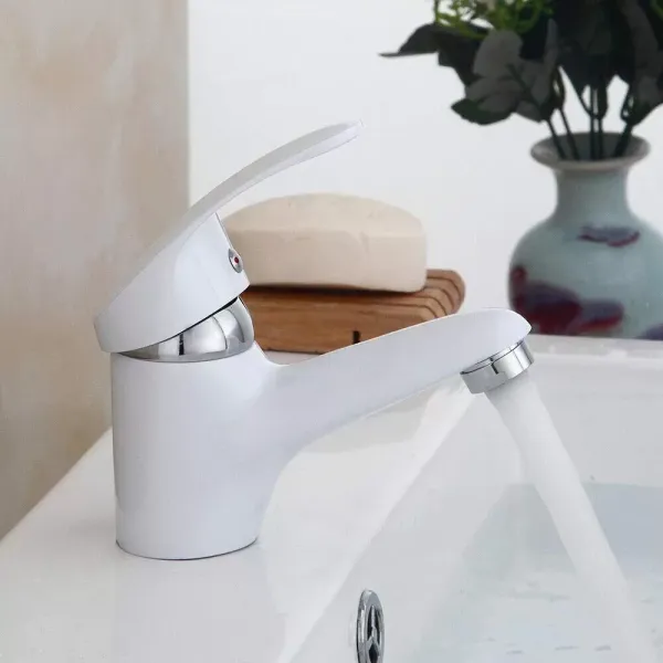 Robinet de lavabo pour salle de bain, robinet de salle de bain en blanc, mitigeur avec noyau en céramique silencieux, robinet pour lavabo