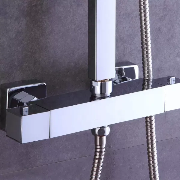 Kit de douche avec système de douche à effet pluie en acier inoxydable - Avec pommeau de douche thermostatique - Pommeau de douche - 30 cm