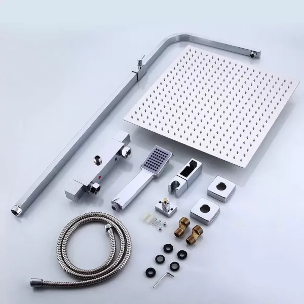 Kit de douche avec système de douche à effet pluie en acier inoxydable - Avec pommeau de douche thermostatique - Pommeau de douche - 30 cm