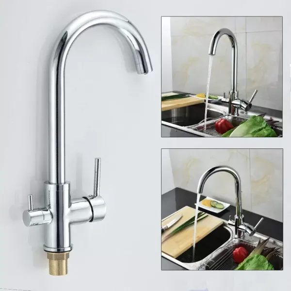 Robinet 3 voies universel avec valve en céramique - Système d'osmose 3 voies - Robinet en laiton et céramique - Pour évier de cuisine