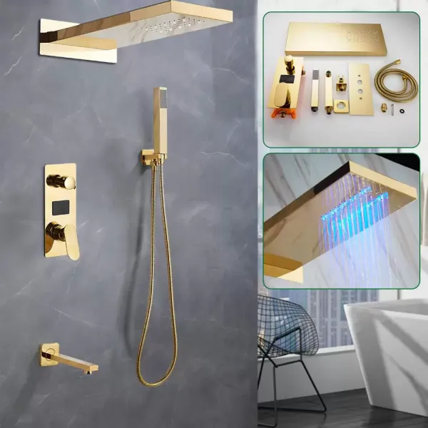 Système de douche avec LED - Style euro - Montage mural - Ensemble de douche multifonction avec pommeau de douche et douchette à main