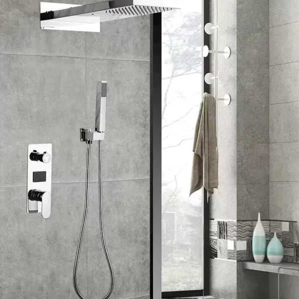 Système de douche avec LED - Style euro - Montage mural - Ensemble de douche multifonction avec pommeau de douche et douchette à main Système de douche avec LED - Style euro - Montage mural - Ensemble de douche multifonction avec pommeau de douche et douchette à main