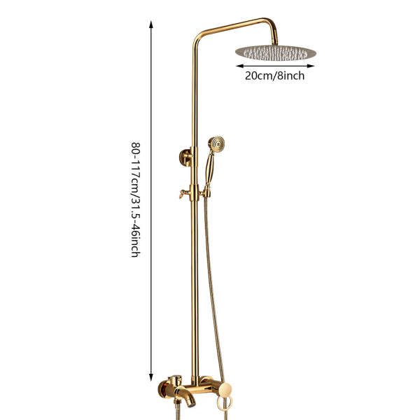 Morden Système de douche à effet pluie avec douchette réglable en hauteur pour salle de bain Doré 20 cm