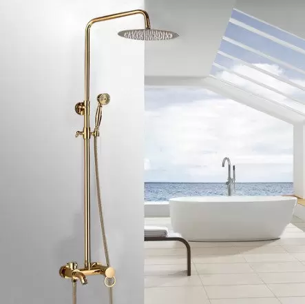 Morden Système de douche à effet pluie avec douchette réglable en hauteur pour salle de bain Doré 20 cm