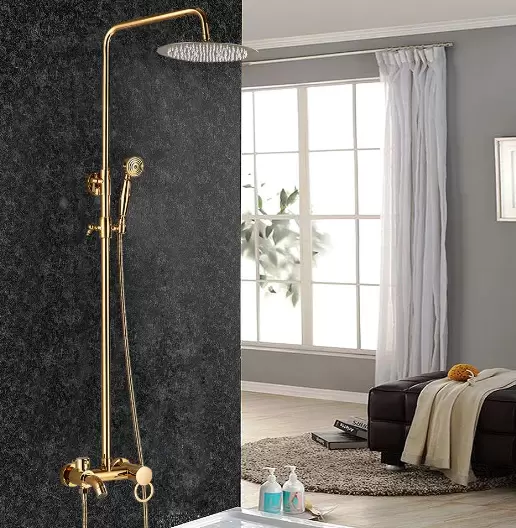 Morden Système de douche à effet pluie avec douchette réglable en hauteur pour salle de bain Doré 20 cm