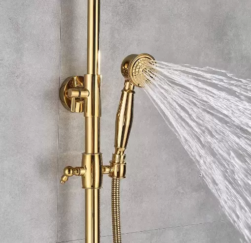 Morden Système de douche à effet pluie avec douchette réglable en hauteur pour salle de bain Doré 20 cm
