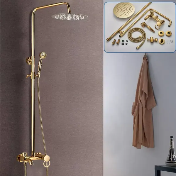 Morden Système de douche à effet pluie avec douchette réglable en hauteur pour salle de bain Doré 20 cm