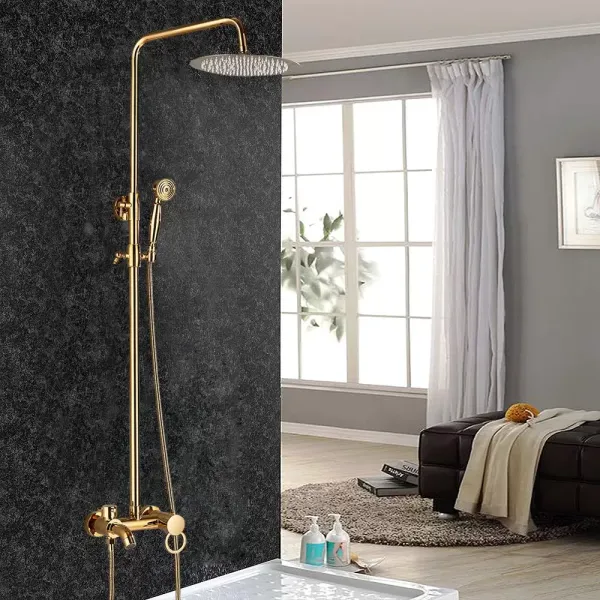 Morden Système de douche à effet pluie avec douchette réglable en hauteur pour salle de bain Doré 20 cm