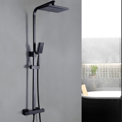 Système de douche 360° avec thermostat 38° C Douche à effet pluie noire
