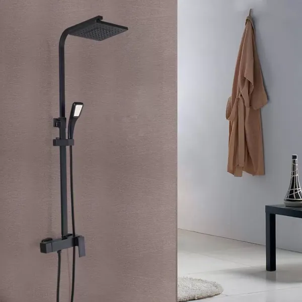 Colonne de douche noire pour salle de bain Ensemble de douche complet avec mitigeur de douche et douche à main Hauteur réglable