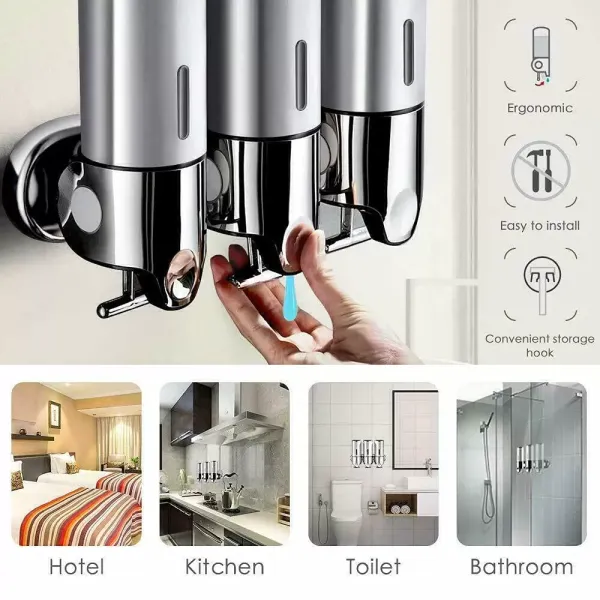 Lot de 3 distributeurs de savon mural - 500 ml - Pour salle de bain, cuisine, bureau, école, hôtel
