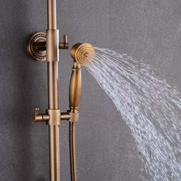 Ensemble de douche rétro - En laiton - Avec pommeau de douche - En laiton vieilli