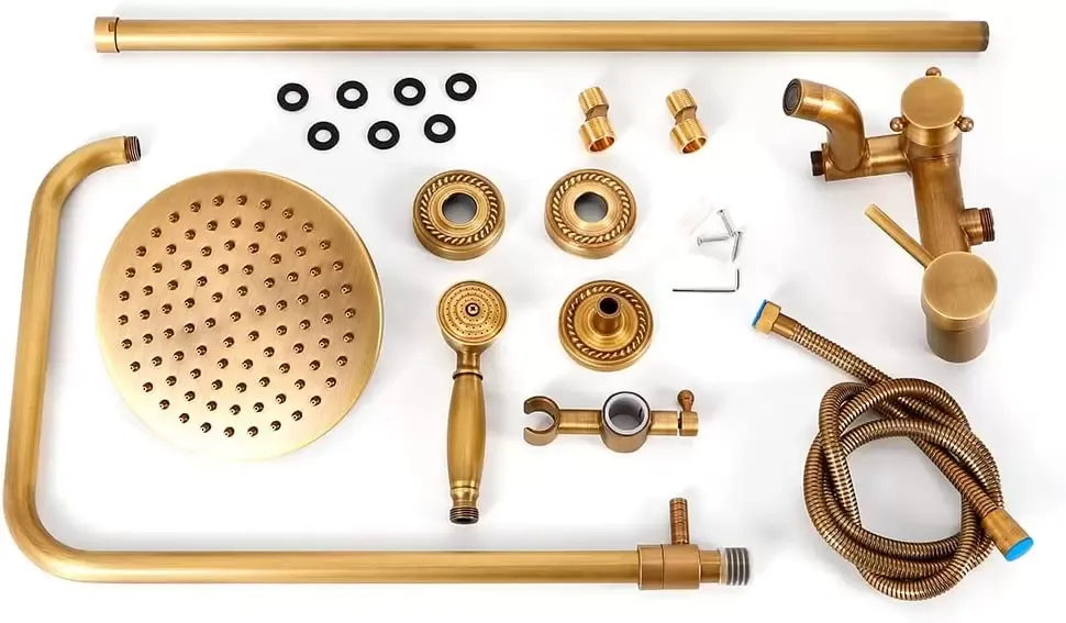 Kit de douche rétro en laiton- Système de douche en bronze